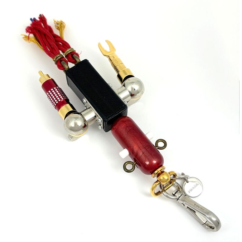 Prada Robot Motif Bag Charm Key Ring Key Holder Bag Leather Red Black Multicolor