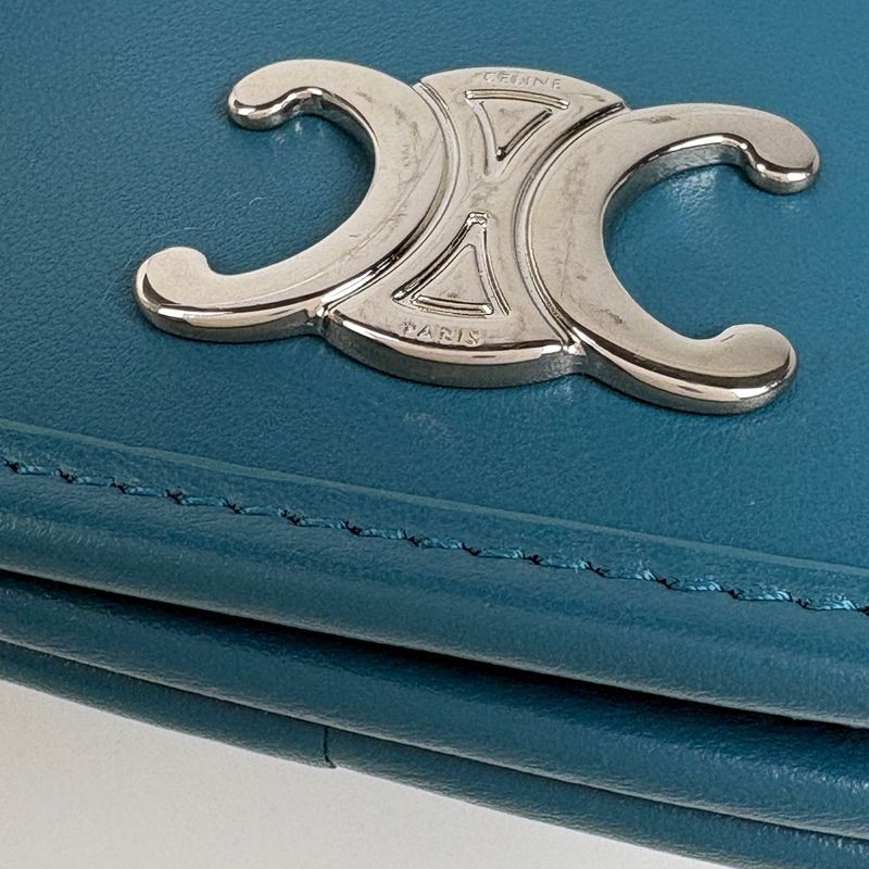 Celine Triomphe Card Case Coin Leather Green