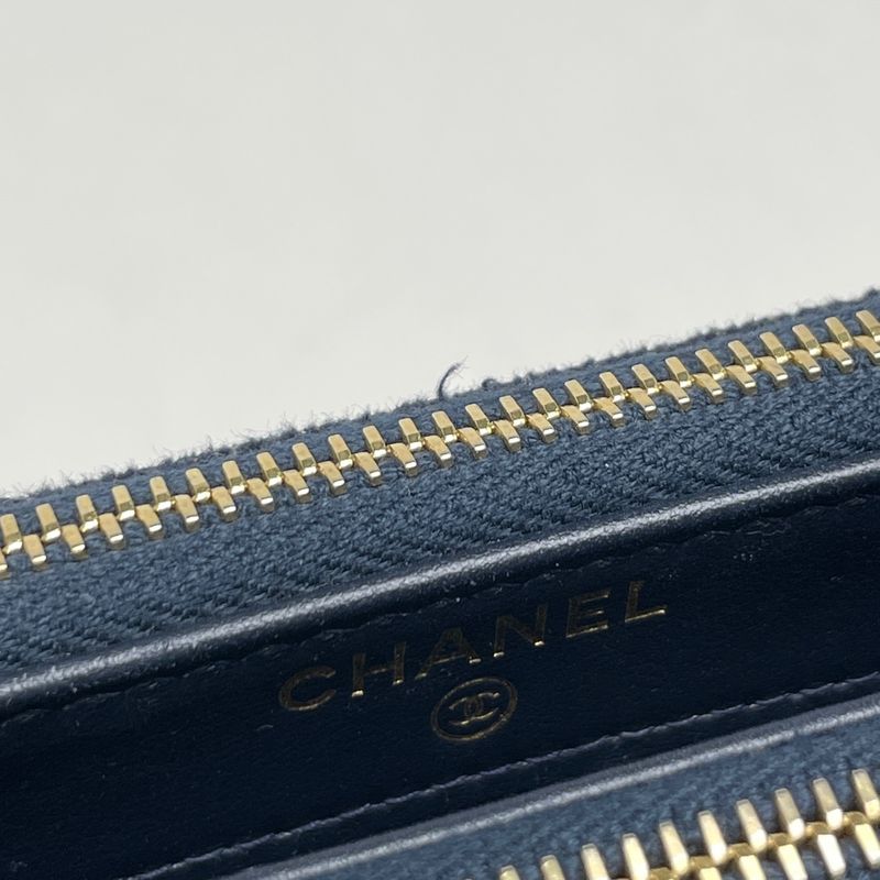 Chanel Logo Chain Shoulder Bag Wallet CC Canvas Navy