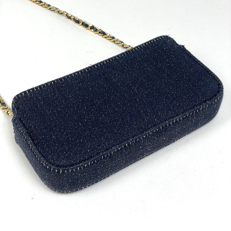 Chanel Logo Chain Shoulder Bag Wallet CC Canvas Navy