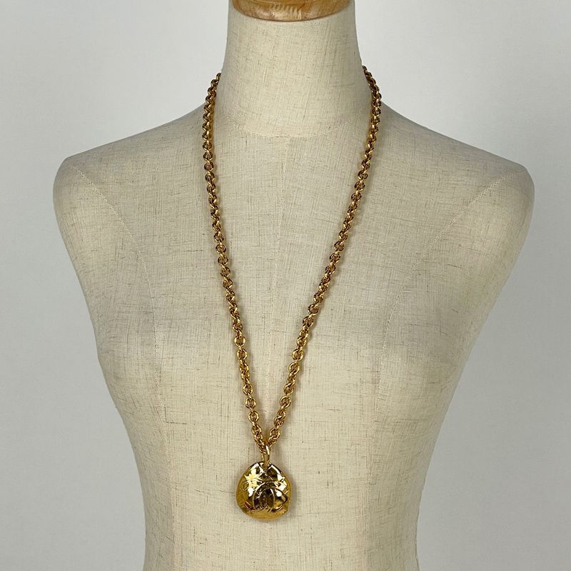 Chanel CC Logo Chain Necklace Quilted Long Gold Plated