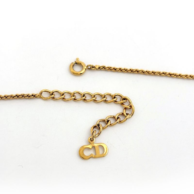 Dior Logo Rhinestone Necklace CD Oval Gold Plated