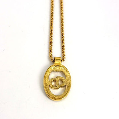 Dior Logo Rhinestone Necklace CD Oval Gold Plated