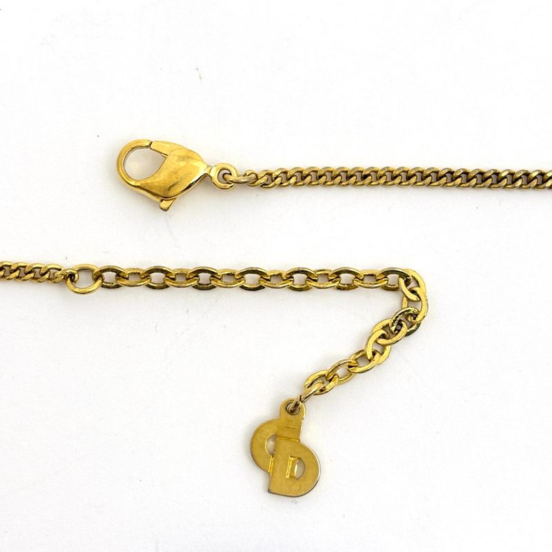 Dior Logo Rhinestone Necklace Gold Plated