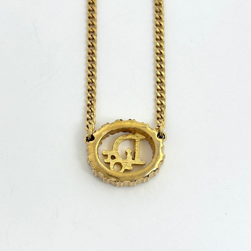 Dior Logo Rhinestone Necklace Gold Plated