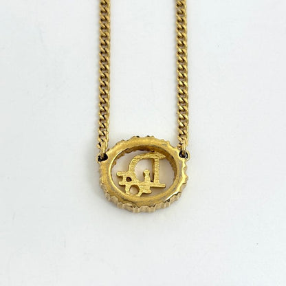 Dior Logo Rhinestone Necklace Gold Plated