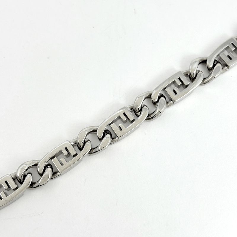 Fendi O-rock Bracelet Zucca Logo Brass Metal Silver