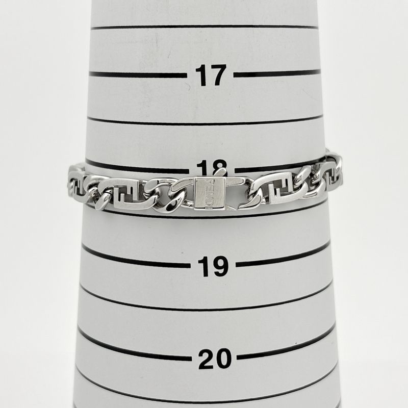 Fendi O-rock Bracelet Zucca Logo Brass Metal Silver