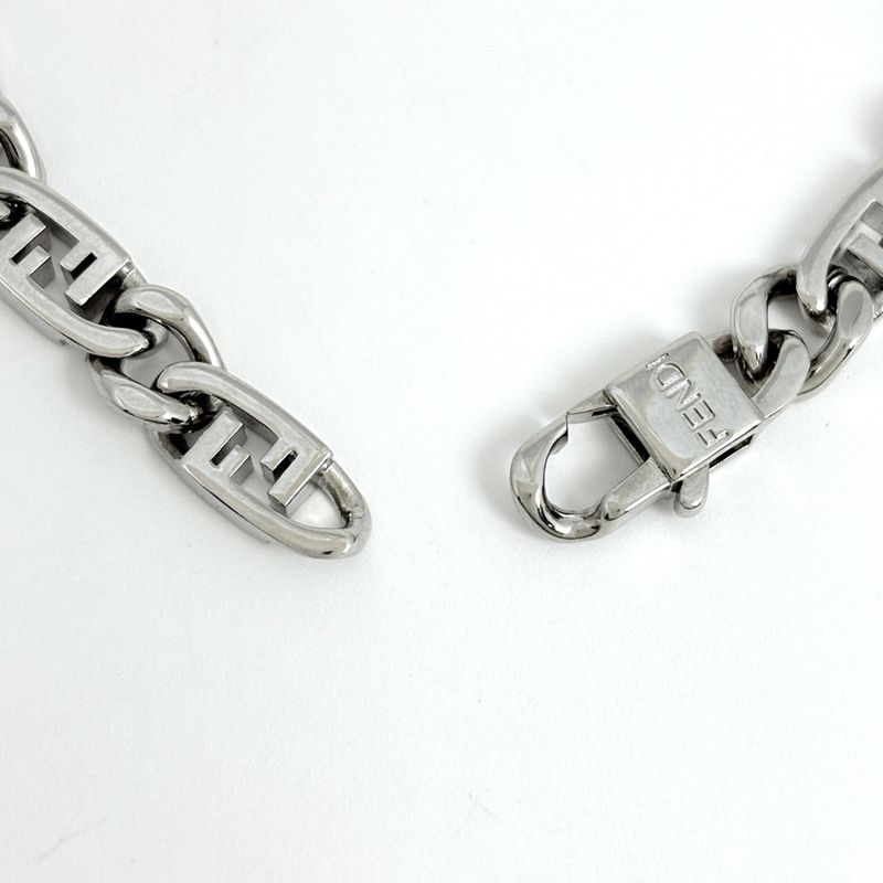Fendi O-rock Bracelet Zucca Logo Brass Metal Silver