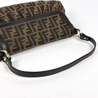 Fendi Zucca Pattern Shoulder Bag Canvas Brown