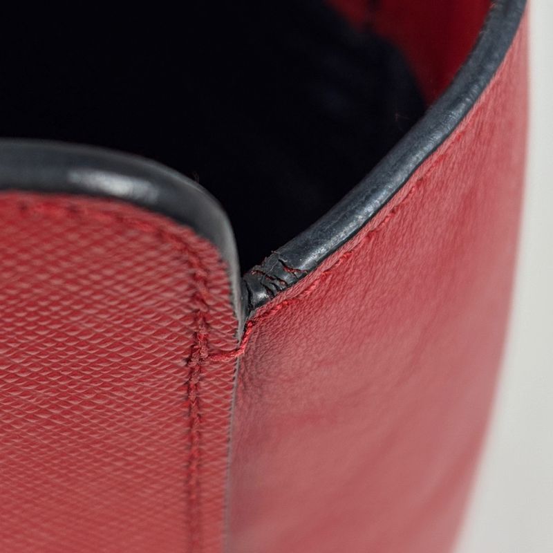 Prada Logo 2-Way Shoulder Bag Saffiano Leather Red