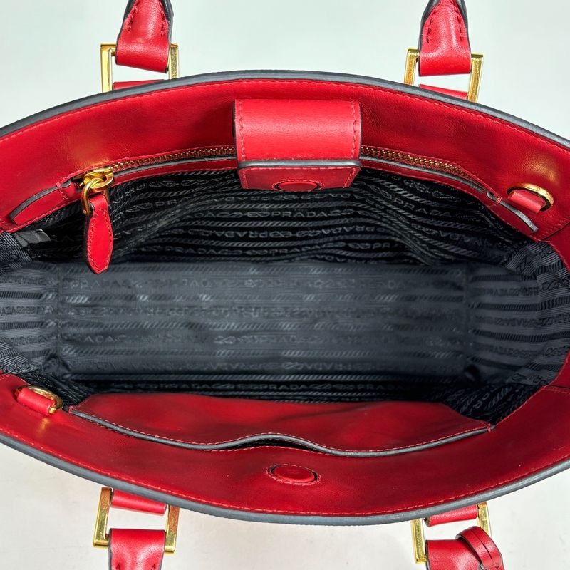 Prada Logo 2-Way Shoulder Bag Saffiano Leather Red
