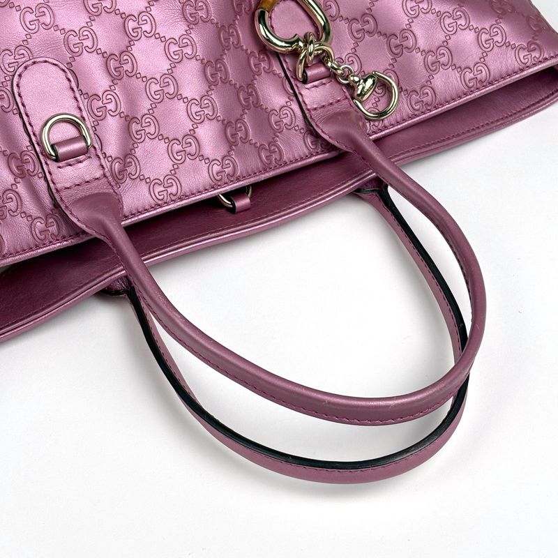 Gucci Guccissima Tote Shoulder Bag Horsebit Guccissima Leather Metallic Pink