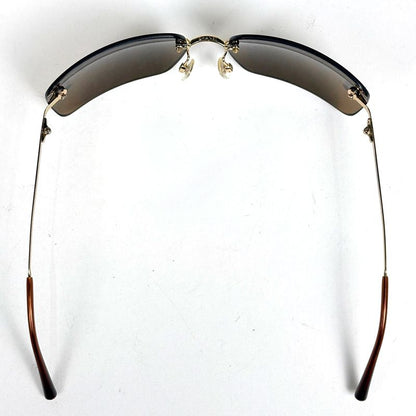 Chanel CC Logo Rhinestone Sunglasses Rimless Metal Gold Brown Eyewear