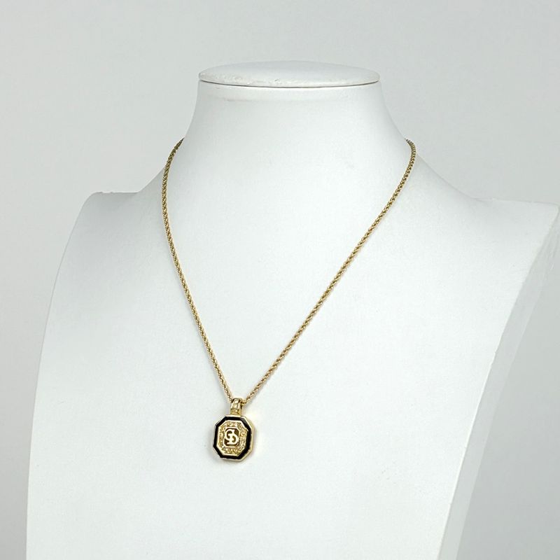 Dior Logo Rhinestone Necklace CD Gold Plated Black