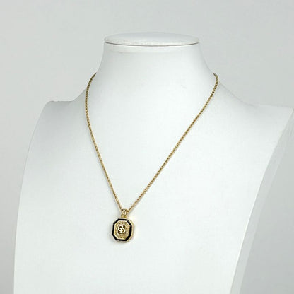 Dior Logo Rhinestone Necklace CD Gold Plated Black