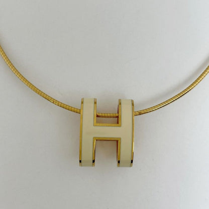 Hermes Pop Necklace Logo Gold Plated White