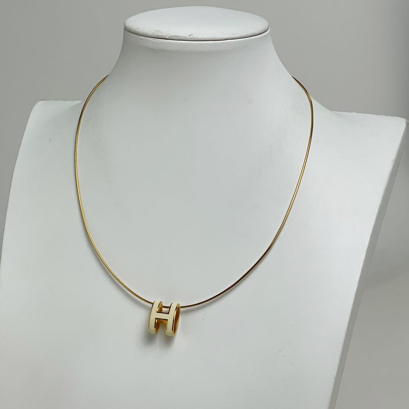 Hermes Pop Necklace Logo Gold Plated White