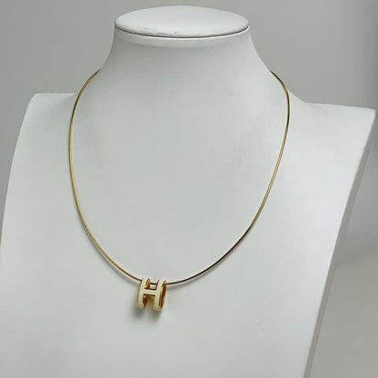 Hermes Pop Necklace Logo Gold Plated White