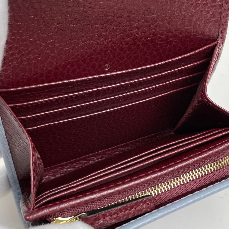 Gucci Double Compact Wallet GG Marmont Bifold Leather Light Blue