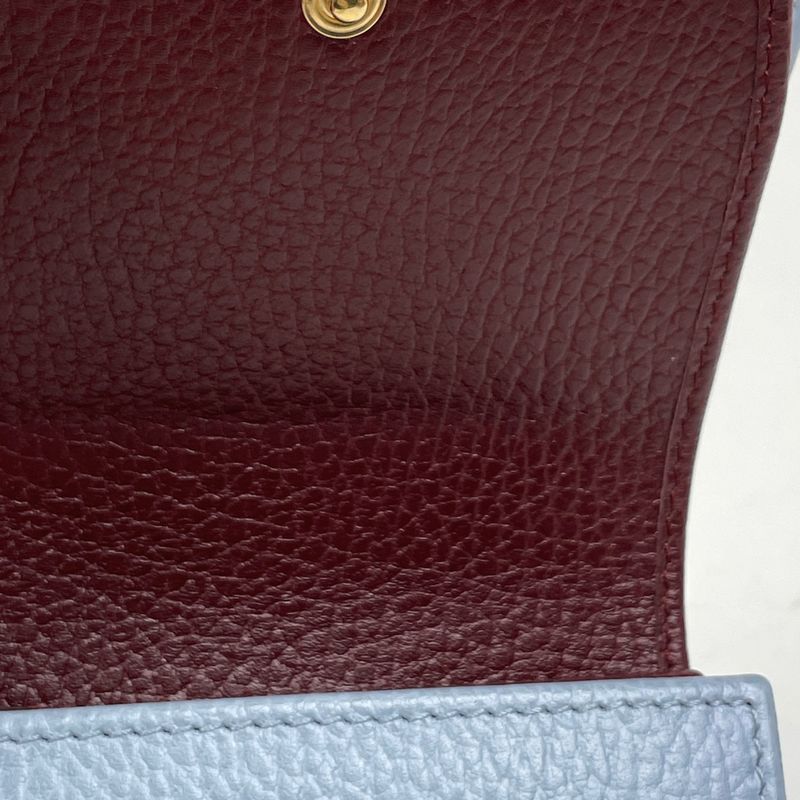 Gucci Double Compact Wallet GG Marmont Bifold Leather Light Blue