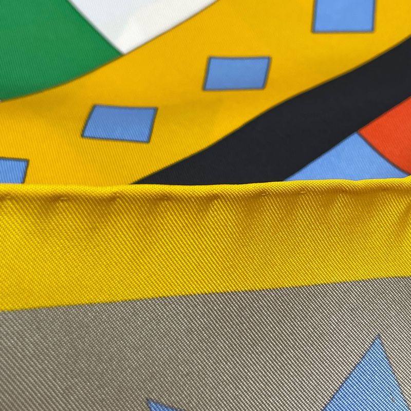 Hermes Carre 90 Cheval de Fete Scarf Silk Yellow Multicolor
