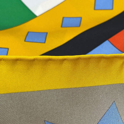 Hermes Carre 90 Cheval de Fete Scarf Silk Yellow Multicolor