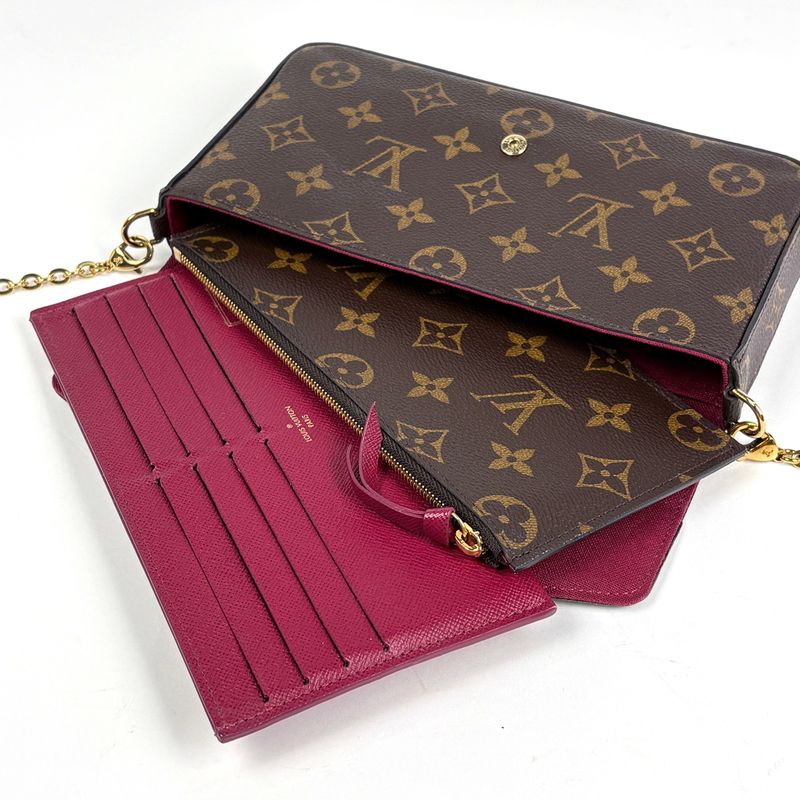 Louis Vuitton Pochette Felicie 2-Way Chain Wallet Shoulder Bag Monogram Brown