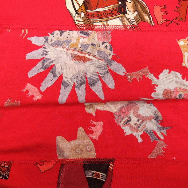 Hermes Kachinas Boatneck Raglan Sleeve 38 Cotton Red Black Brown Short T-Shirt