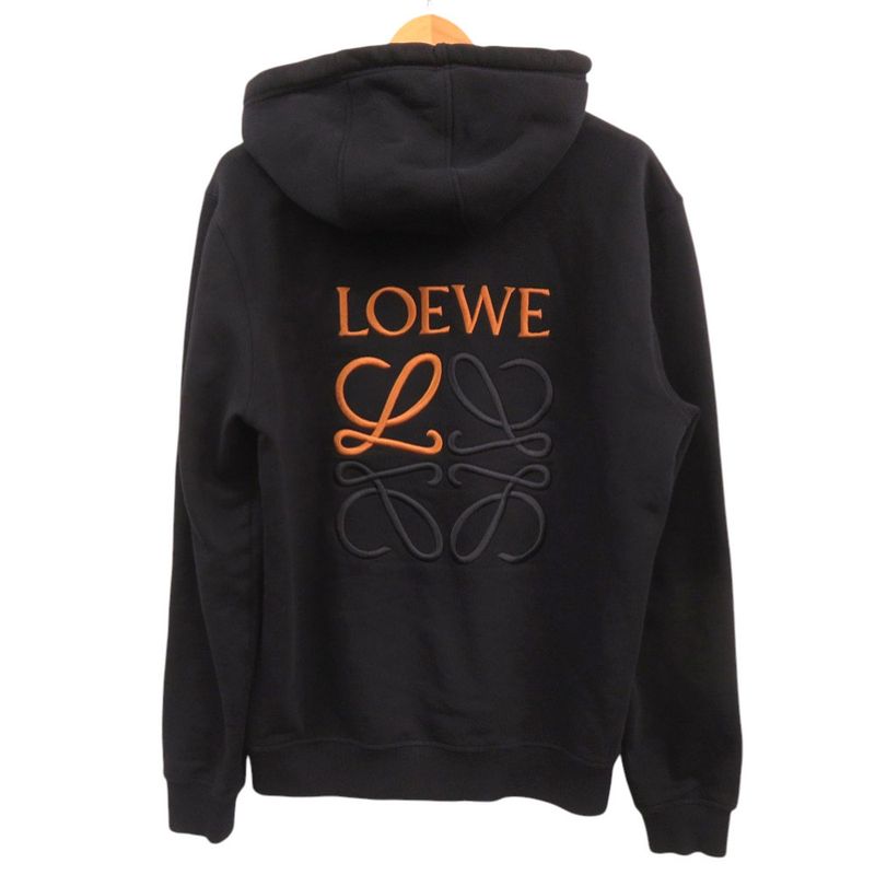 Loewe la Anagram Embroidery Pullover Hoodie Brushed Lining S Cotton Black Top