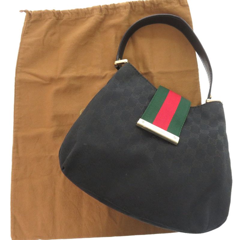 Gucci GG Canvas Leather Black Hobo Shoulder Bag
