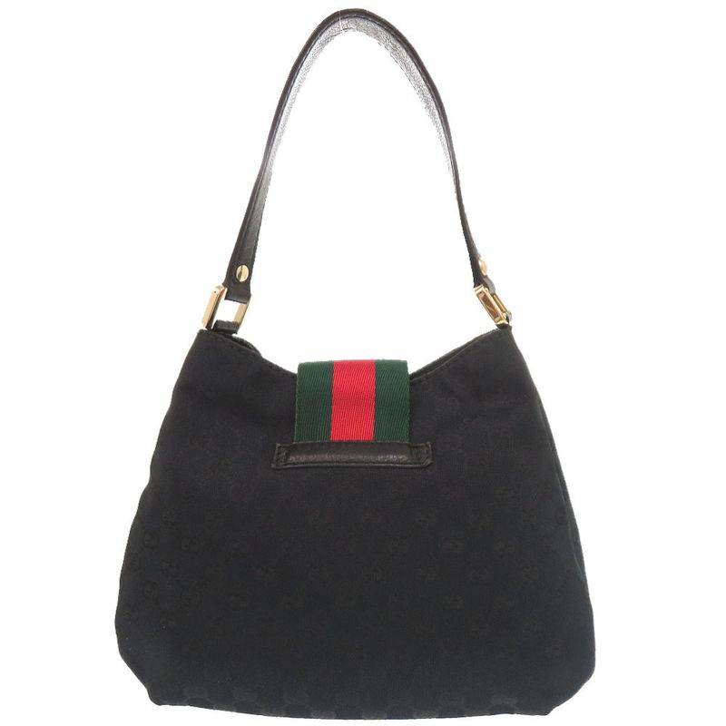 Gucci GG Canvas Leather Black Hobo Shoulder Bag