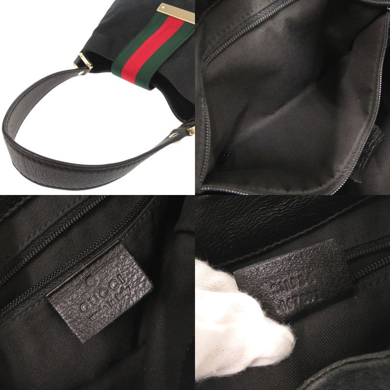 Gucci GG Canvas Leather Black Hobo Shoulder Bag