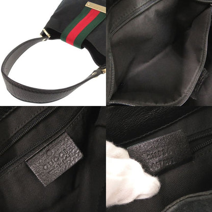 Gucci GG Canvas Leather Black Hobo Shoulder Bag