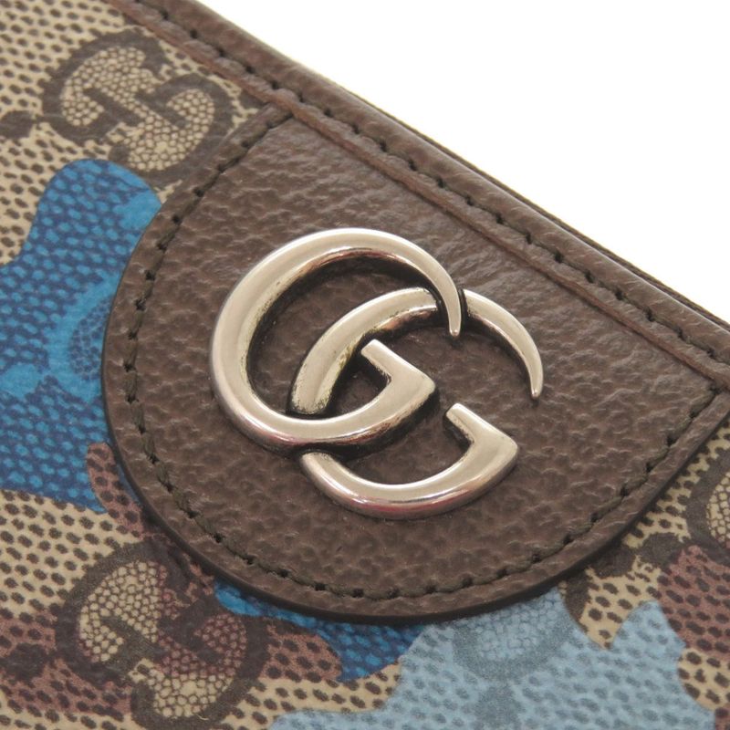Gucci GG Camouflage Pattern Blue Beige Zip Around Wallet