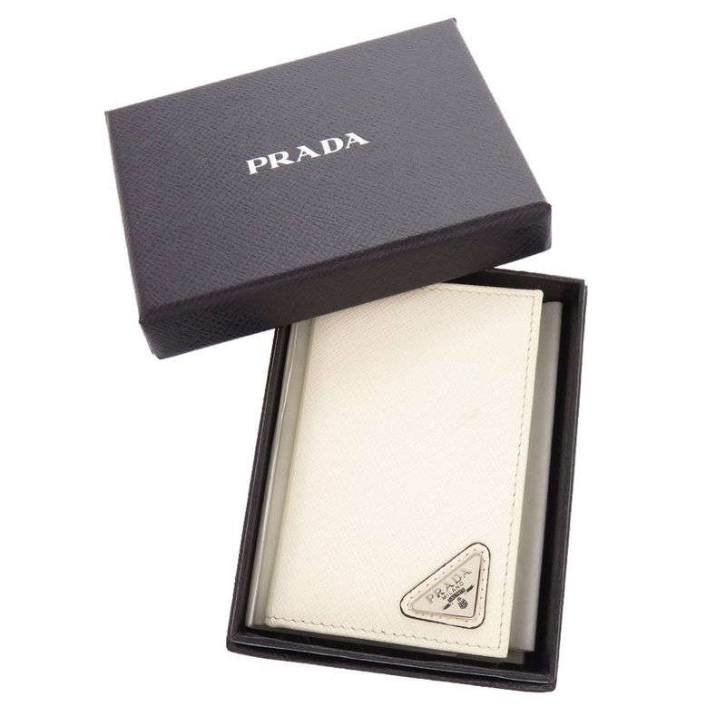 Prada Saffiano Triangle White Card Case