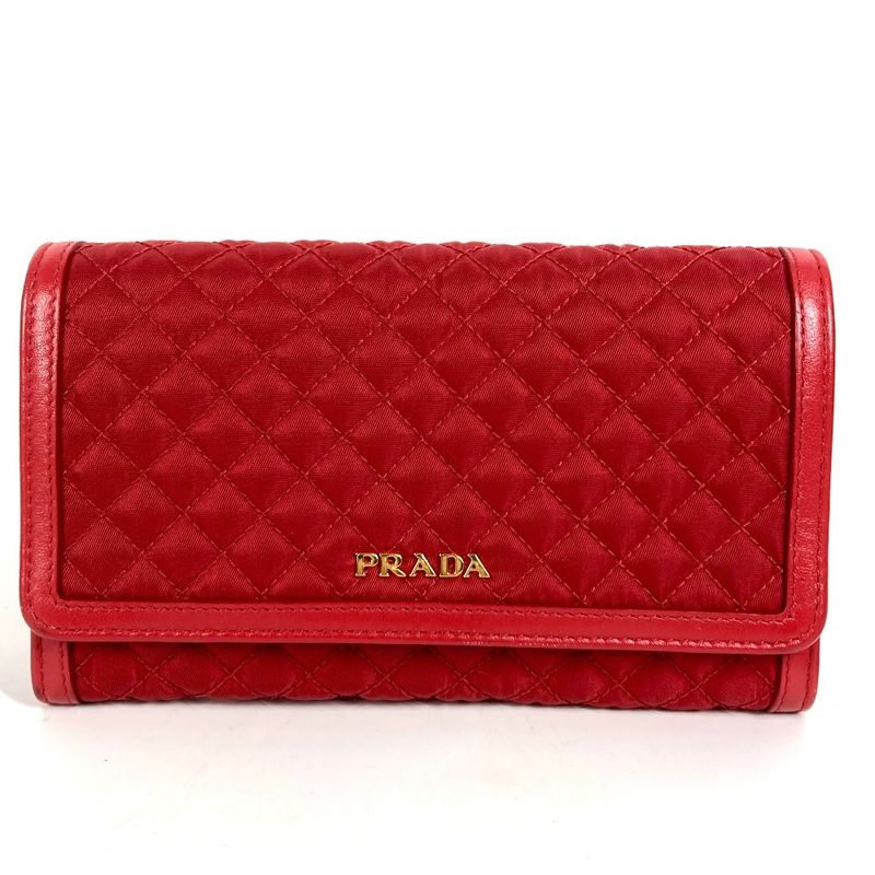 Prada Wallet Logo Quilted Nylon Red