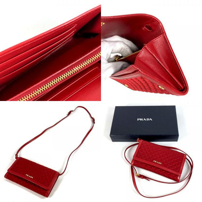 Prada Wallet Logo Quilted Nylon Red