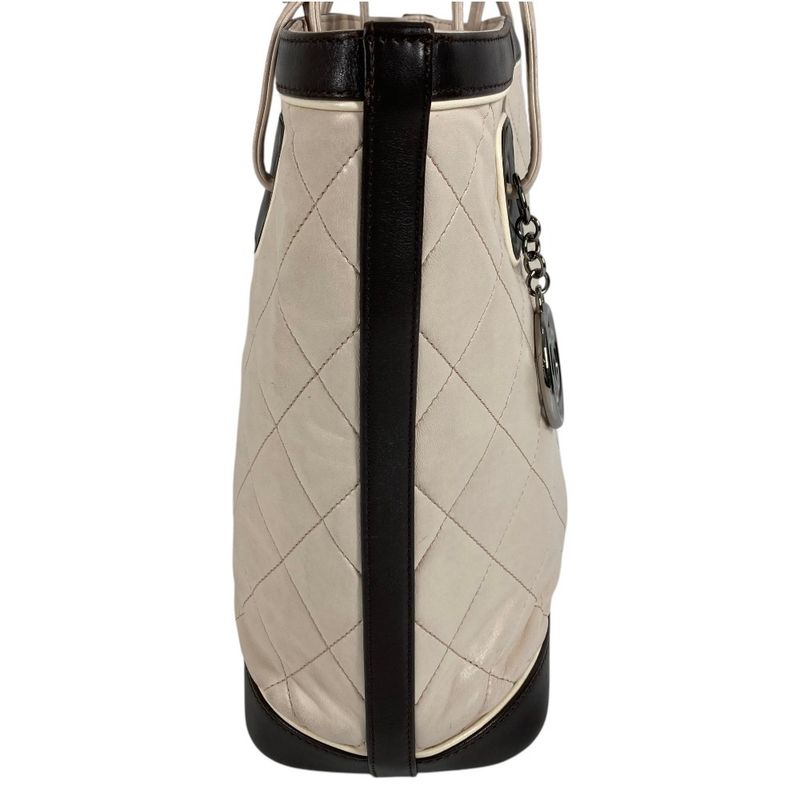 Chanel Shoulder Bag CC Logo Charm Leather Beige
