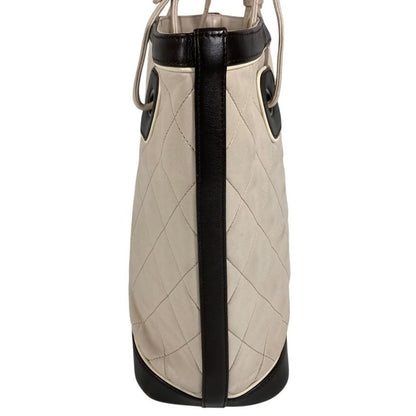 Chanel Shoulder Bag CC Logo Charm Leather Beige
