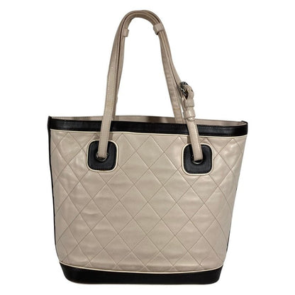 Chanel Shoulder Bag CC Logo Charm Leather Beige