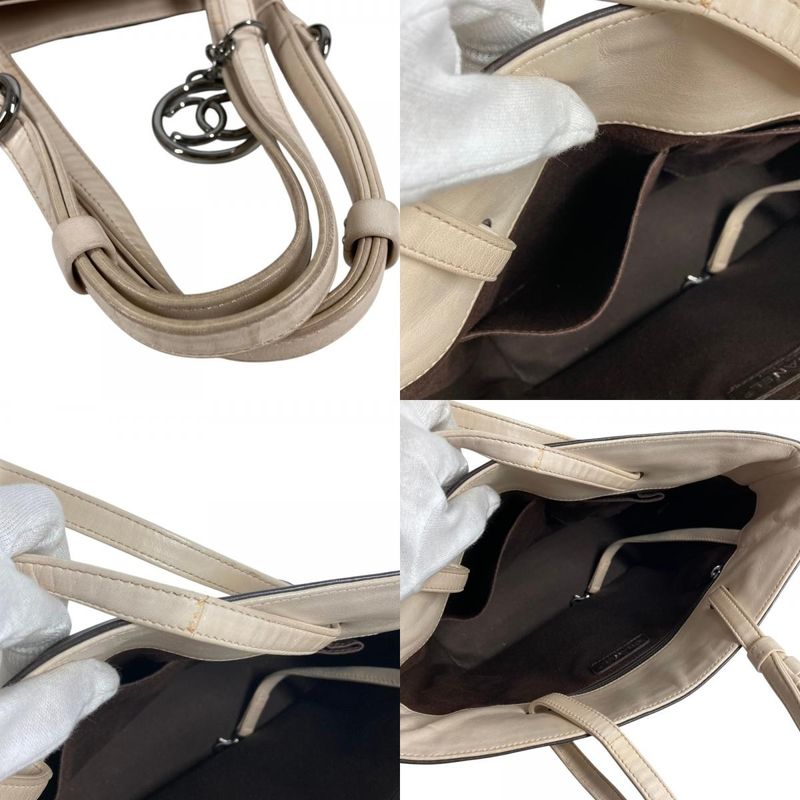 Chanel Shoulder Bag CC Logo Charm Leather Beige