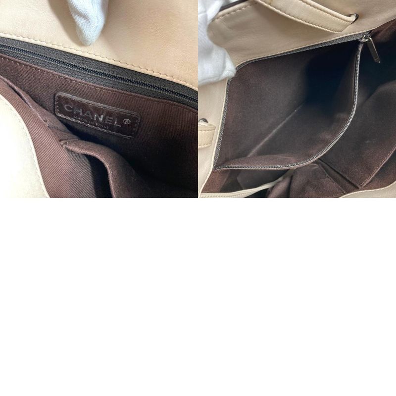 Chanel Shoulder Bag CC Logo Charm Leather Beige