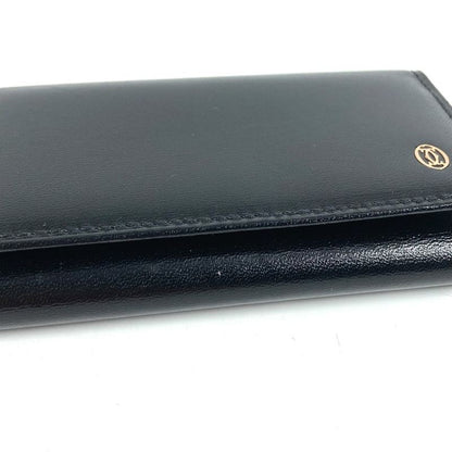 Cartier Key Case Pasha Logo Leather Black Key Holder