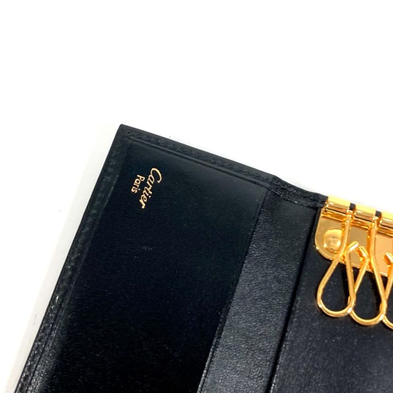 Cartier Key Case Pasha Logo Leather Black Key Holder