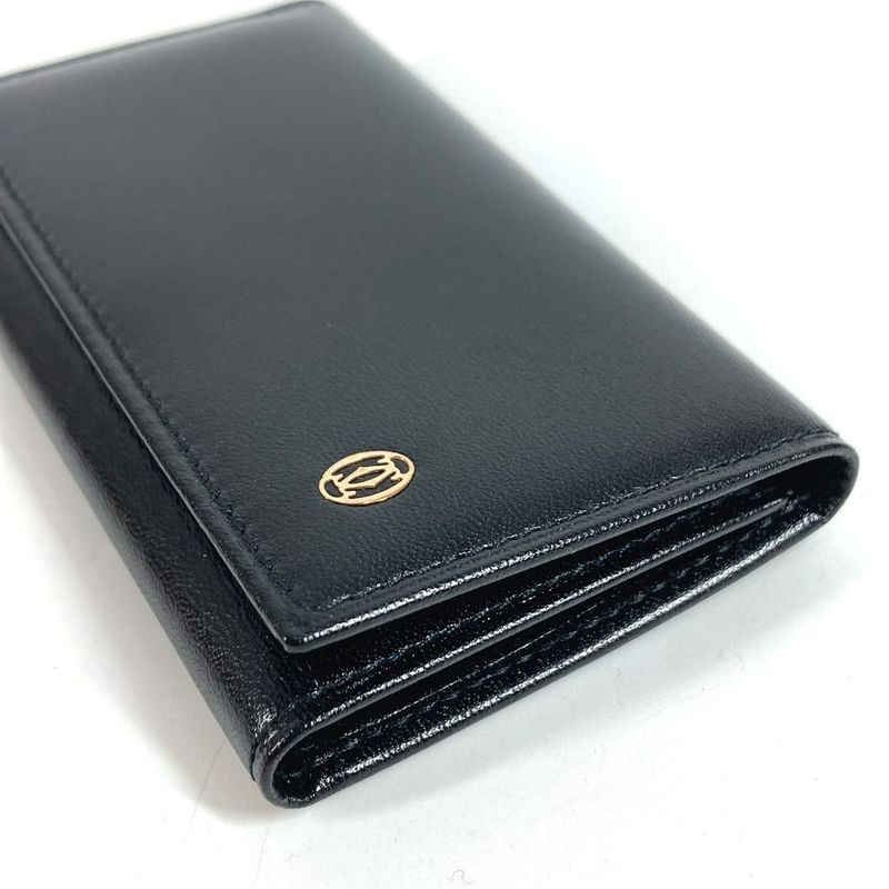 Cartier Key Case Pasha Logo Leather Black Key Holder