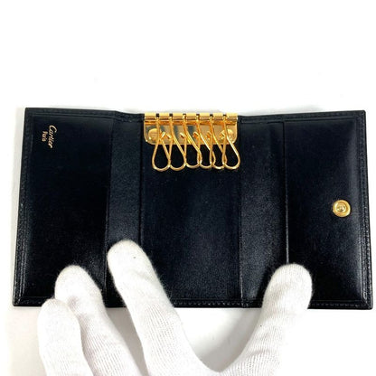 Cartier Key Case Pasha Logo Leather Black Key Holder