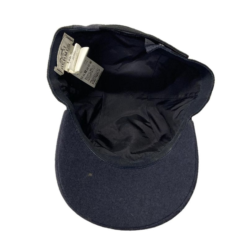 Hermes Cap 60 Dark Navy Black Silver Series Wool Hat