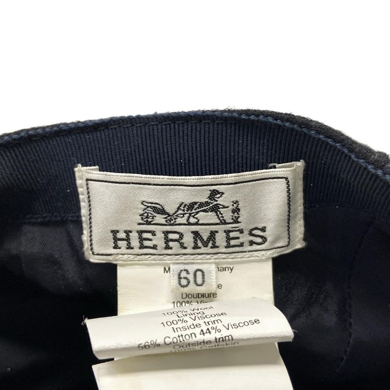 Hermes Cap 60 Dark Navy Black Silver Series Wool Hat