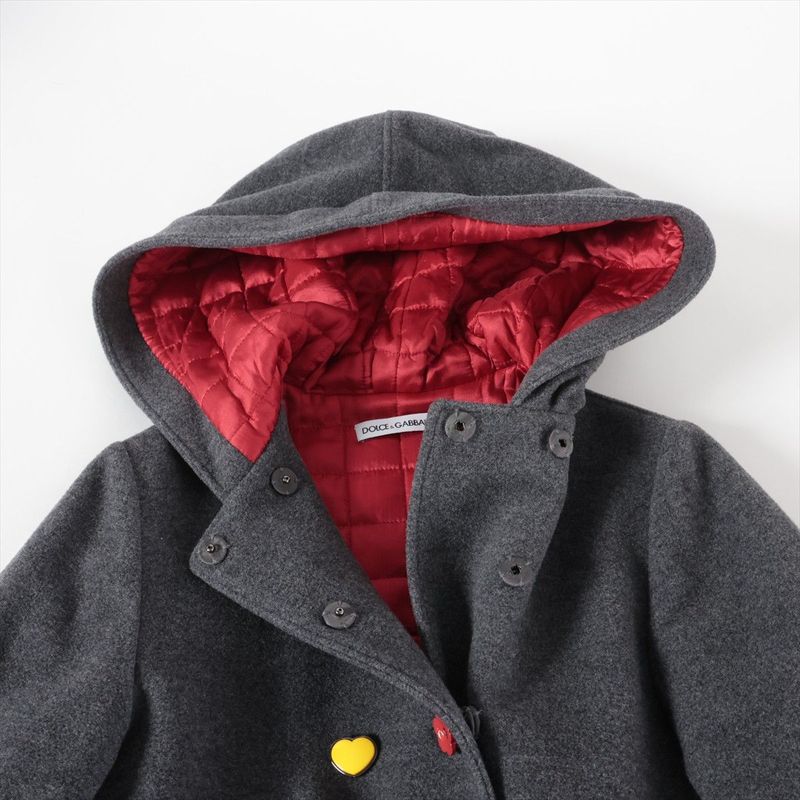 Dolce & Gabbana Heart Flower Button Wool Polyester Long Coat Kids 11 12 Gray